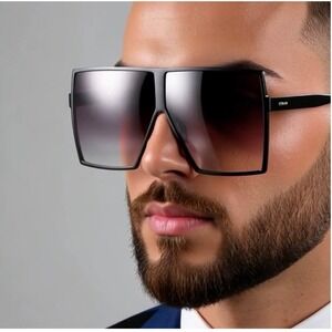Square Sunglasses Metal frame Oversized Black Lens Men Shades Large‎ Trendy 2026